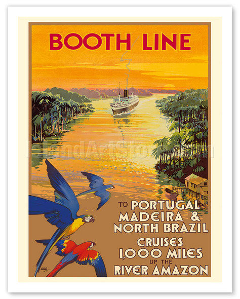 Portugal, Madeira, North Brazil, Amazon River - Booth Line Cruises - c. 1927 - Poster by Walter Thomas