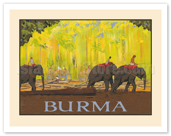 Burma, Myanmar - Elephants - c. 1922 - Poster by R. Pulling