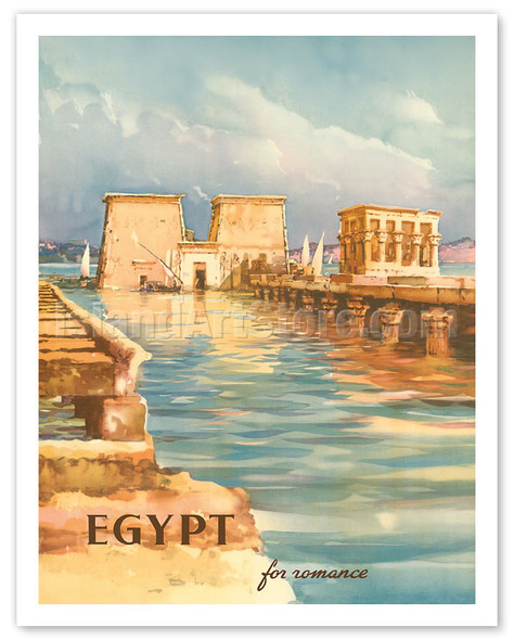 Egypt For Romance - Luxor Temples on the Nile River - c. 1950's - Vintage Travel Poster