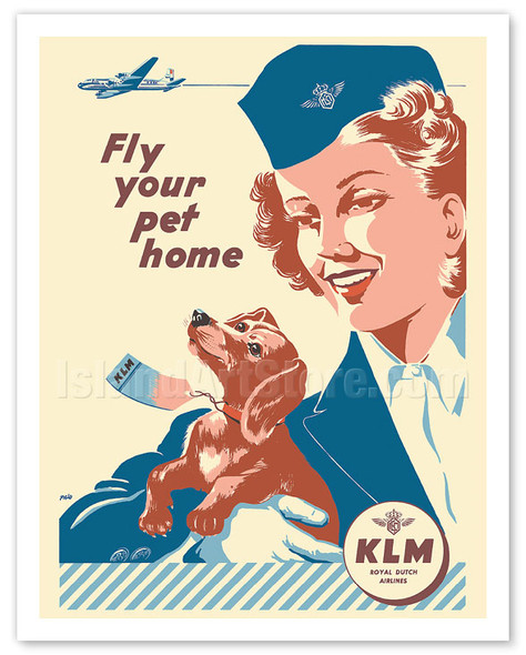 Fly Your Pet Home - KLM Royal Dutch Airlines - c. 1953 - Poster by Palo