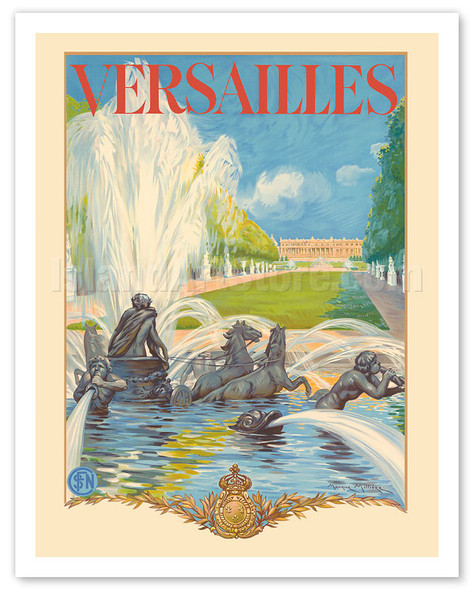 Versailles France - Apollo Fountain - SNCF (French National Railway) - c. 1930's - Poster by Maurice Milliere