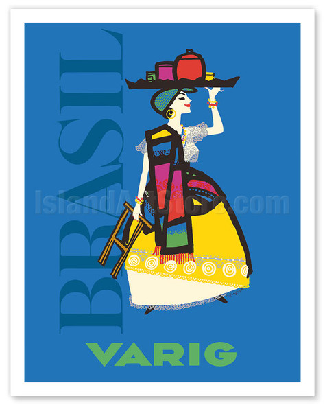 Brazil - Brazilian Street Vendor - Varig Airlines - c. 1965 - Poster by Nelson Jungbluth