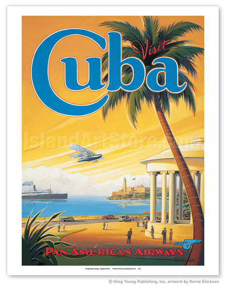 Visit Cuba - Pan American Airways (PAA) - Havana Bay - Morro Cabana - Poster by Kerne Erickson