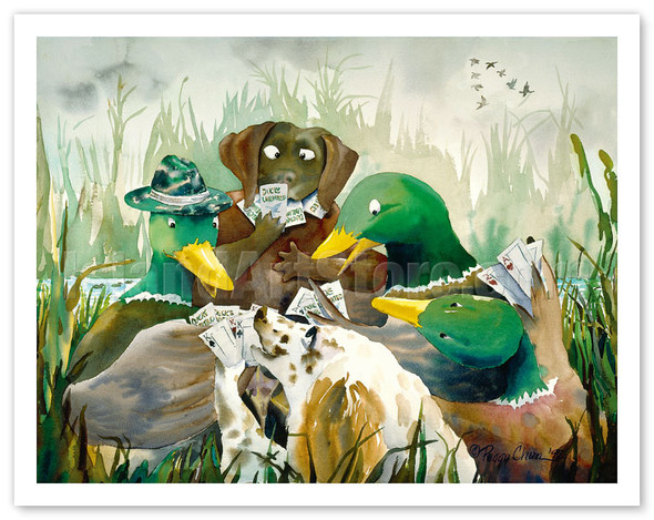 Five Card Stud - Hawaiian Ducks, Hunting Dogs Playing Cards - Poster by Peggy Chun