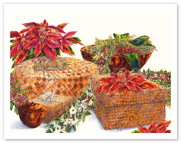 Gifts Of The Season - Hawaiian Poinsettias - Lauhala Baskets - Poster by Peggy Chun