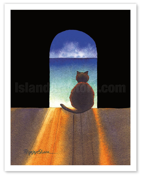 Boo In Contemplation - Hawaiian Black Cat ('ele'ele Popoki), Sea (Kai) - Poster by Peggy Chun