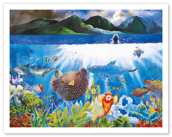 Passion Moon - Hawaiian Puffer Fish ('o'opu hue) - Poster by Peggy Chun