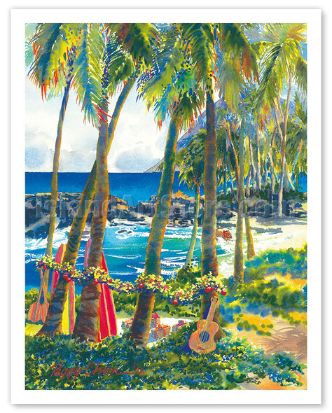 Peaceful Bay - Hawaiian Surfer's Beach Party - Poster by Peggy Chun