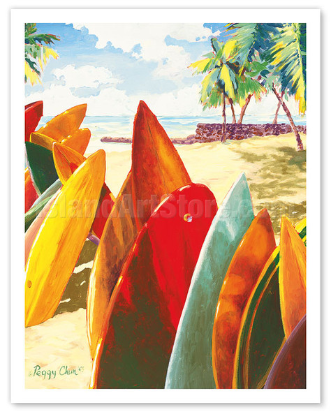 Surfboards - Hawaiian Stacked Surfboards (Papa He'e Nalu) - Poster by Peggy Chun