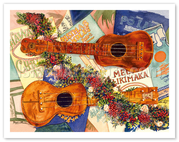 Joyous Sound of the Ukulele - Hawaiian Christmas (Mele Kalikimaka) - Poster by Peggy Chun
