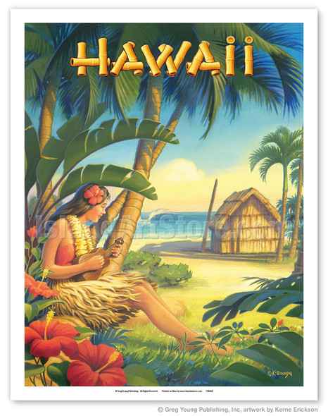 Hawaii - Hula Dancer with Ukulele - Poster by Kerne Erickson