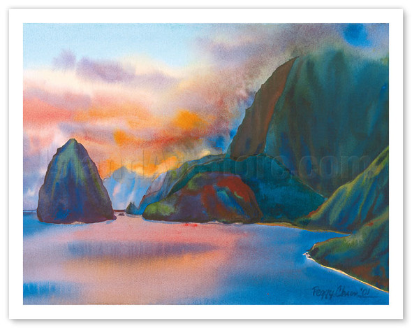 Molokai - Hawaiian Island Sunset - Poster by Peggy Chun