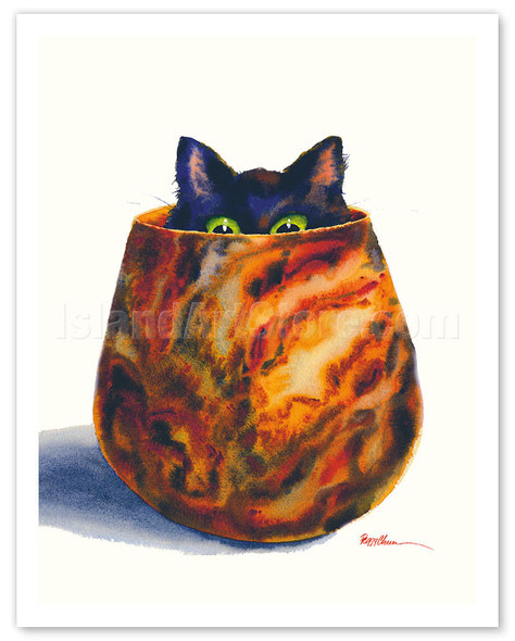 Peekaboo - Hawaiian Black Cat ('ele'ele Popoki) - Koa Wood Bowl - Poster by Peggy Chun