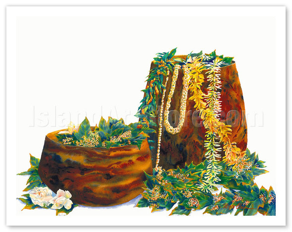 A Lei Never Forgotten - Hawaiian Leis, Koa Wood Bowls - Poster by Peggy Chun