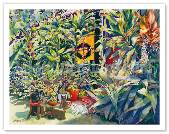 Koa and Friends - Hawaiian Dogs ('ilio) and Cat (Popoki) at Christmas - Poster by Peggy Chun