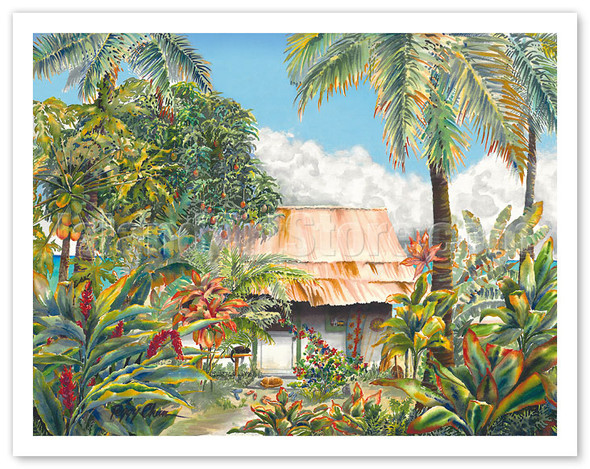 Banana Patch Heaven - Hawaiian Beach House (Hale) - Poster by Peggy Chun
