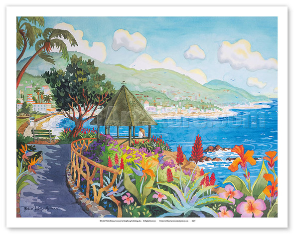 Laguna Beach Gazebo and Flowers - Heisler Park, California - Seaside Beach Ocean View - Poster by Robin Wethe Altman