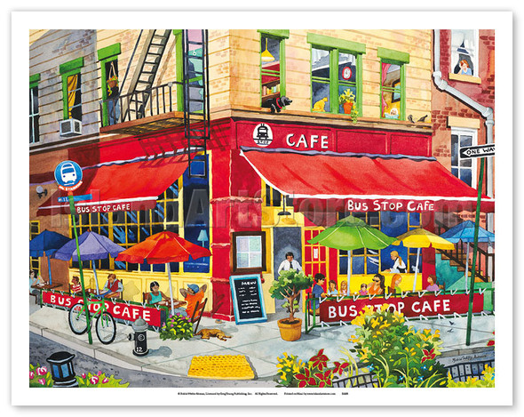 Bus Stop Cafe - New York City - Poster by Robin Wethe Altman
