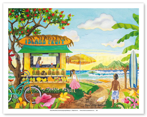 The Fruit Stand at the Beach - Tropical Paradise - Hawaii - Hawaiian Islands - Poster by Robin Wethe Altman
