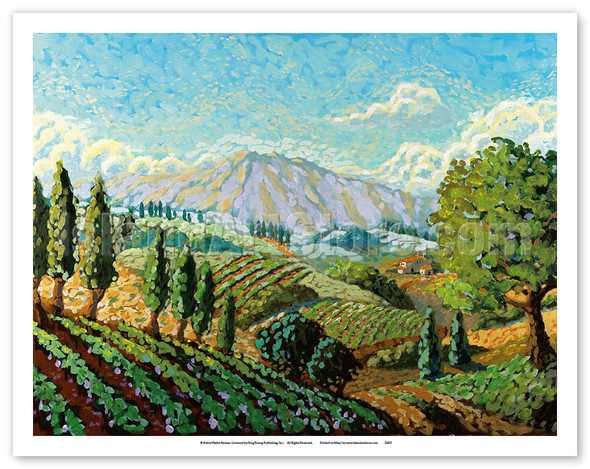 A Walk in the Vineyards - Tuscany Italy - Italian Vineyards, Cypress Trees - Poster by Robin Wethe Altman