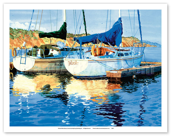Reflections on the Gold Coast - Two Sailboats at Pier - La Jolla, California - Poster by Robin Wethe Altman