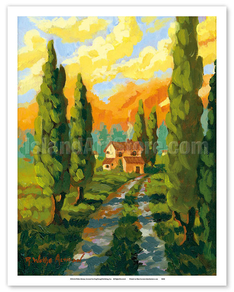 Italian Earth - Italy - Italian Villa, Cypress Trees - Poster by Robin Wethe Altman
