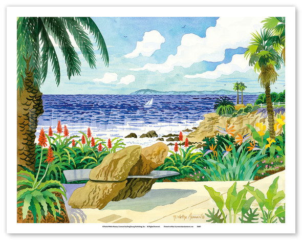 Rock Pile Carve Bench at Heisler Park - Laguna Beach California - Poster by Robin Wethe Altman