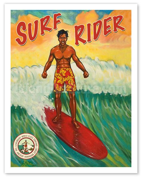 Surf Rider - Hawaii Surfer - Duke Kahanamoku in Waikiki - Poster by Rick Sharp