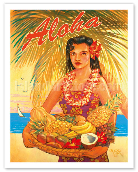 Aloha Fruit Basket - Hawaii Woman (Wahine) - Tropical Fruit Basket - Poster by Rick Sharp