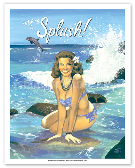 Making a Splash - Tropical Pin-up Girl - Poster by Scott Westmoreland