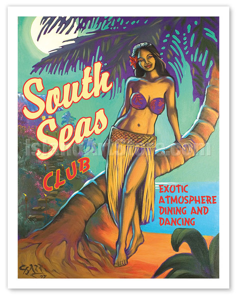 South Seas Club - Hawaii Hula Dancer - Exotic Atmosphere Dining and Dancing - Poster by Rick Sharp