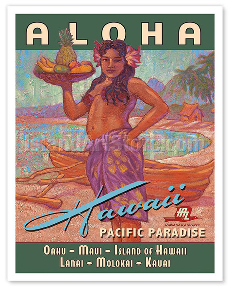 Aloha Hawaii - Pacific Paradise - Hawaiian Airways - Poster by Rick Sharp