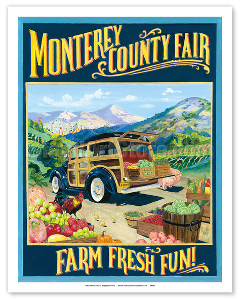 Monterey County Fair - Farm Fresh Fun! - Retro Woodie with Farmer's Produce - Poster by Scott Westmoreland