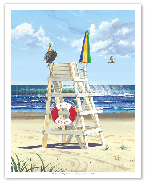 Pelican Perch - Life Guard Stand - Poster by Scott Westmoreland
