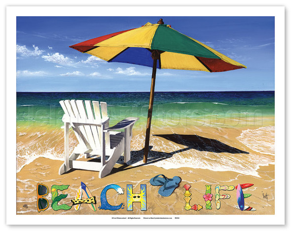 Beach Life - Beach Chair, Umbrella & Ocean View - Poster by Scott Westmoreland