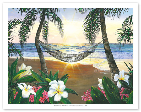 Twilight Hammock - Hawaiian Paradise Sunset View - Poster by Scott Westmoreland