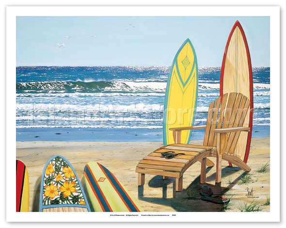 Board Meeting - Beach Chairs, Surfboards & Ocean View - Poster by Scott Westmoreland