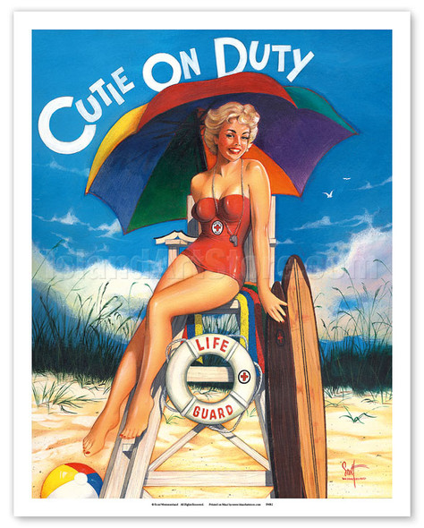 Cutie on Duty - Beach Pin-up Girl - Life Guard - Poster by Scott Westmoreland