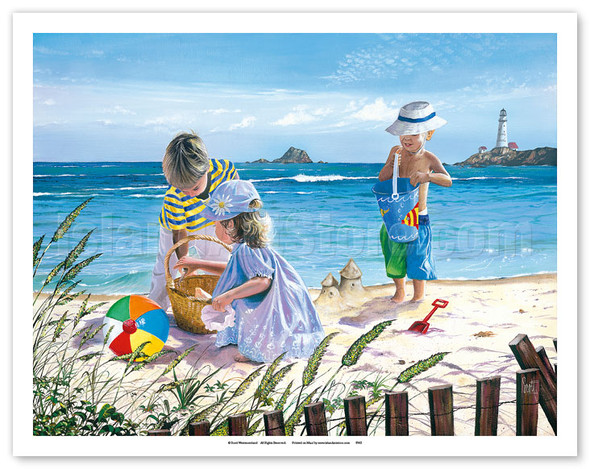 Fun in the Sun - Children Playing at the Beach - Poster by Scott Westmoreland