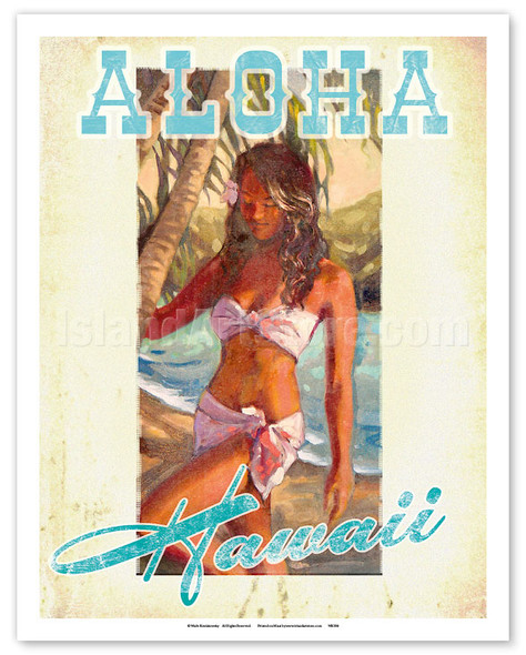 Aloha Hawaii - Girl at the Beach - Poster by Wade Koniakowsky