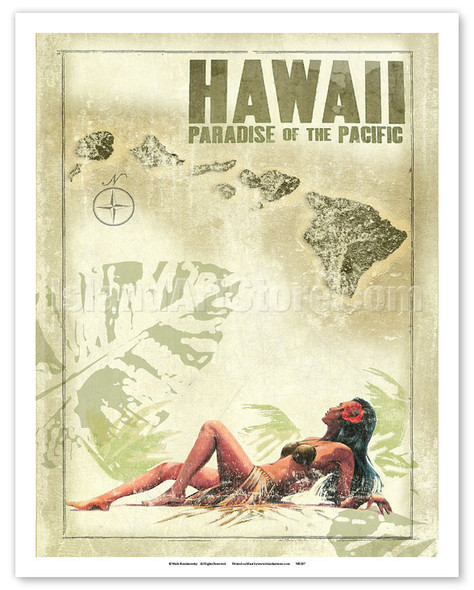 Hawaiian Wahine - Hawaiian Islands - Hawaii Paradise of the Pacific - Poster by Wade Koniakowsky
