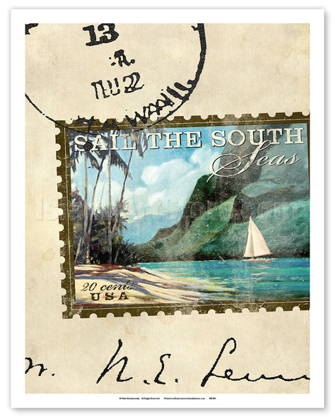 Sail The South Seas - Postage Stamp - Poster by Wade Koniakowsky