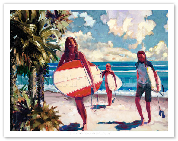 Young Surfers on the Beach - Poster by Wade Koniakowsky