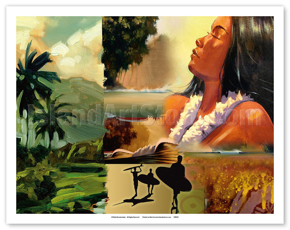 Surf Story - Hawaiian Woman - Surfers - Poster by Wade Koniakowsky