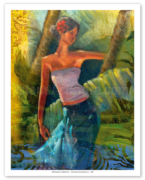 Blue Green Dress - Hawaiian Hula Dancer - Poster by Wade Koniakowsky