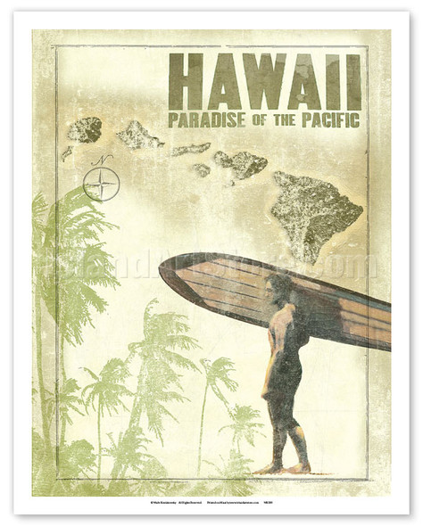 Hawaiian Surfer - Hawaii Paradise of the Pacific - Poster by Wade Koniakowsky