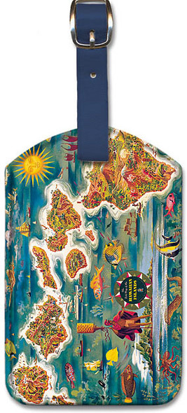 Map of Hawaiian Islands by Joseph Fehér - Hawaiian Leatherette Luggage Tag