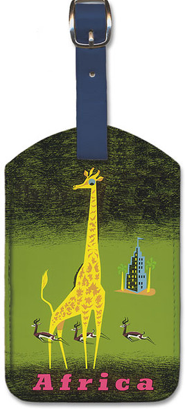 Africa - African Giraffe and Gazelles - Fly by BOAC (British Overseas Airways Corporation) by Maurice Laban - Leatherette Luggage Tag