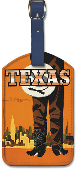 Texas - Cowboy - Vintage Airline Travel - Leatherette Luggage Tag