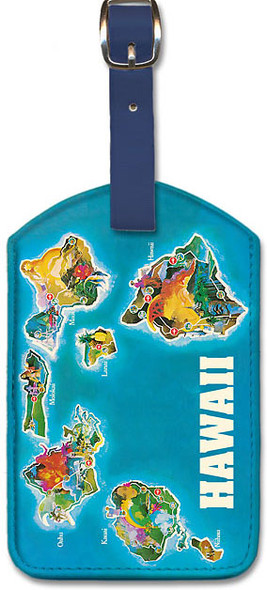 Hawaii Islands Vintage Pictorial Map c.1961 - Vintage Airline Travel - Leatherette Luggage Tag